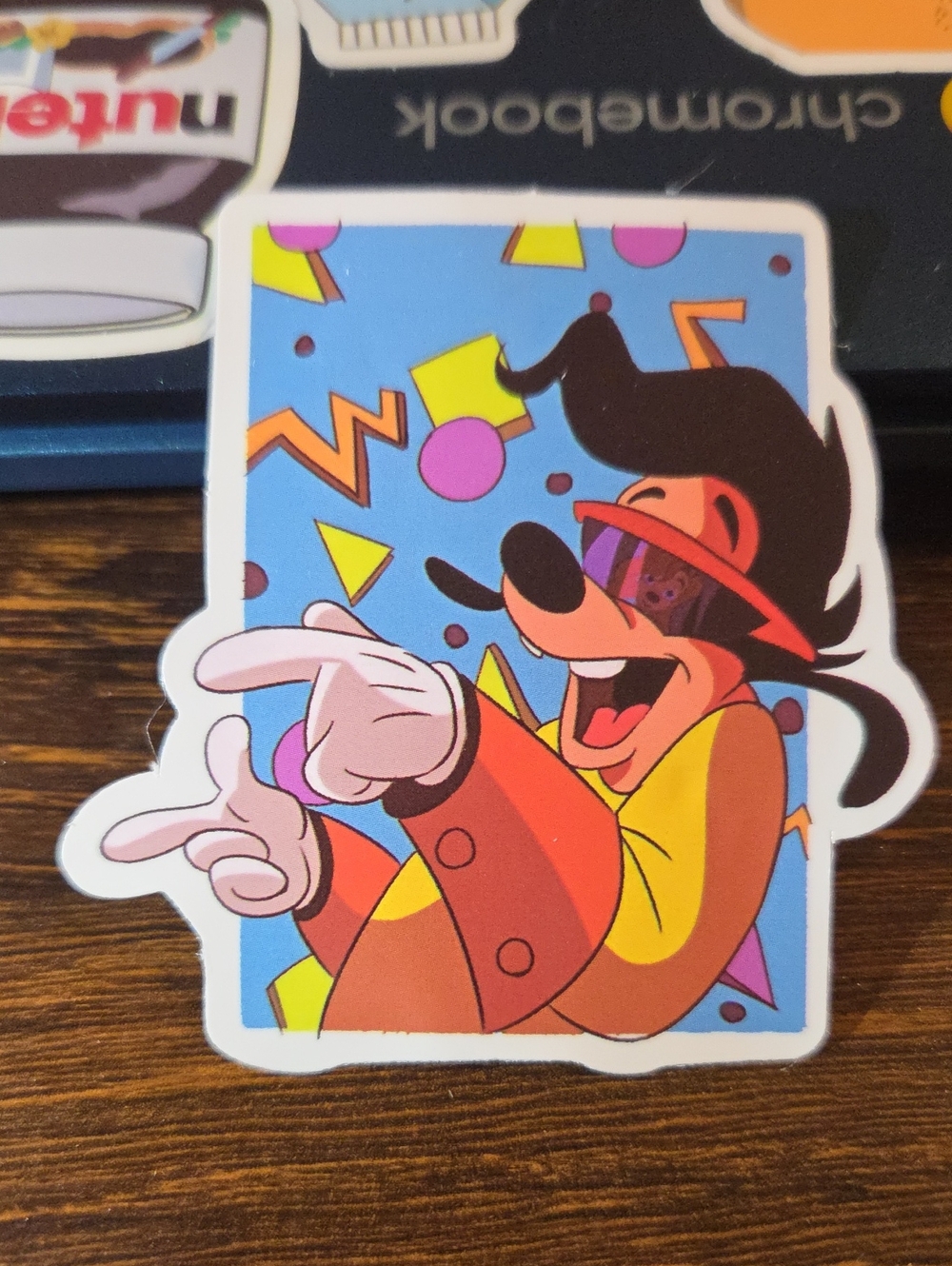 90s Cartoon Party Sticker — Colorful Blue Background